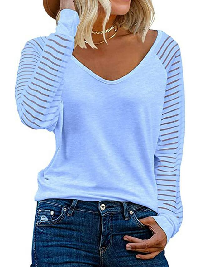 New Women's Patchwork Long Sleeve Striped Casual Loose Top
