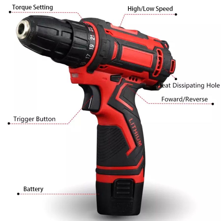 Cross 12V Lithium Battery Electric Drill & Screwdriver with Pistol Grip - Multifunctional Tool