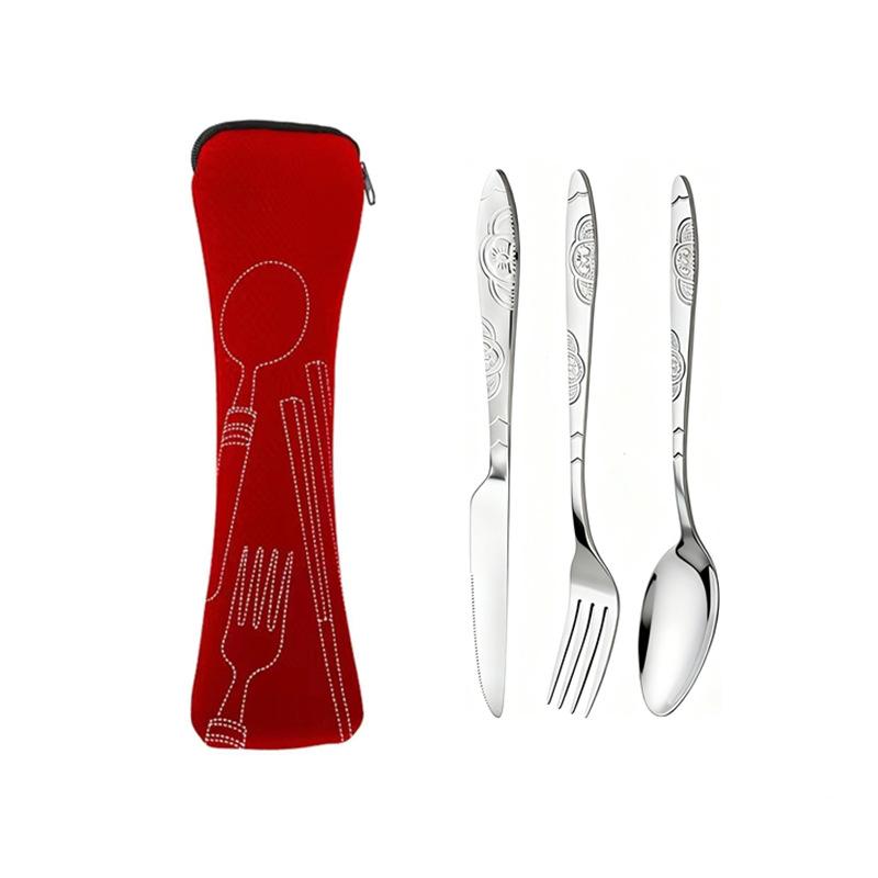 3pcs/set Dinnerware Portable Printed Stainless Steel Spoon Fork Steak Knife Set Travel Cutlery Table