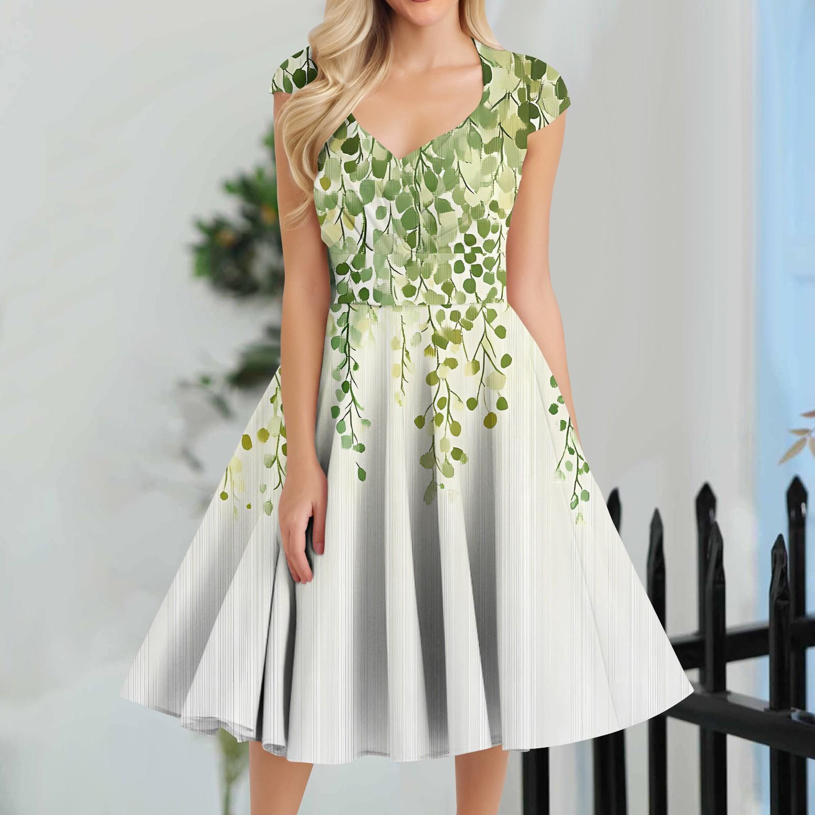 

Женское повседневное модное платье средней длины с V-образным вырезом без рукавов и принтом XL светло-зеленый