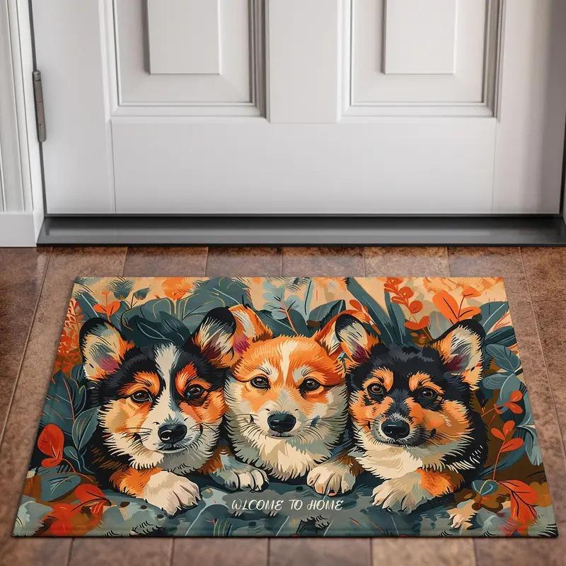Pet Theme Door Mat With Cute Sloth Corgi Dog Cartoon Patterns Soft Decorative Entryway Rug For Home Indoor  Pet Lovers Decor