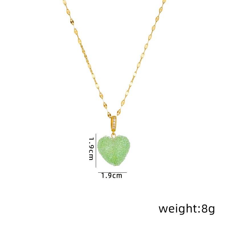 1 Pcs Romantic Candy Colored Love Copper Pendant Stainless Steel Chain Combination Of Temperament Peach Heart Necklace