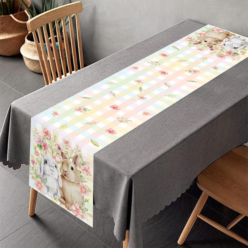 Easter Bunny Table Runner Rabbit Eggs Flower Table Cover Spring Holiday Easter Decorations For Home Kitchen Dining Table Decor