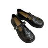 Schuhe für Damen Britischer kleiner Lederschuh für Damen Vintage runde Zehenpartie niedriger Absatz Damenschuh lässiger Loafer Schule Einzelner Schuh