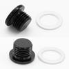 Multi-Purpose Aluminum Metric Thread Port Plug M10 x 1.25 Hex Plug with Crush Washer, Black, Pack of 2