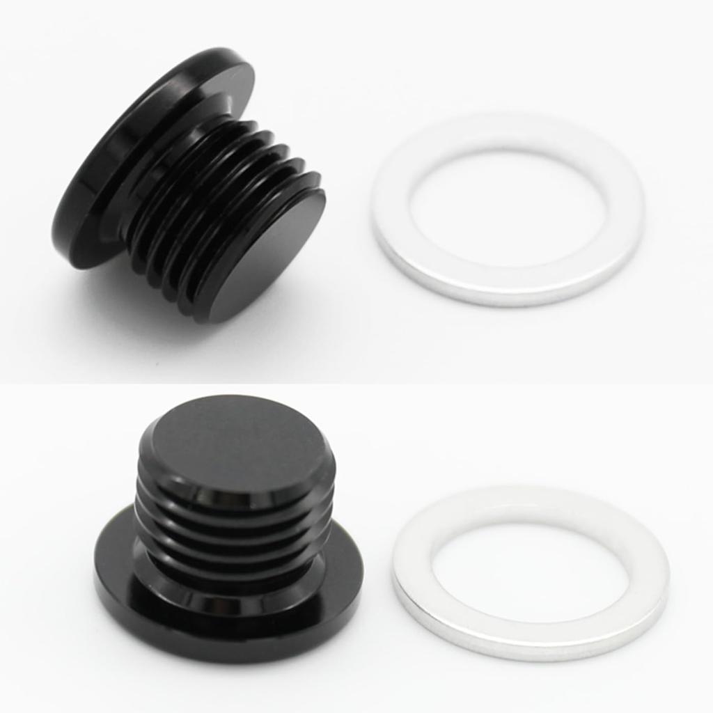 Multi-Purpose Aluminum Metric Thread Port Plug M10 x 1.25 Hex Plug with Crush Washer, Black, Pack of 2