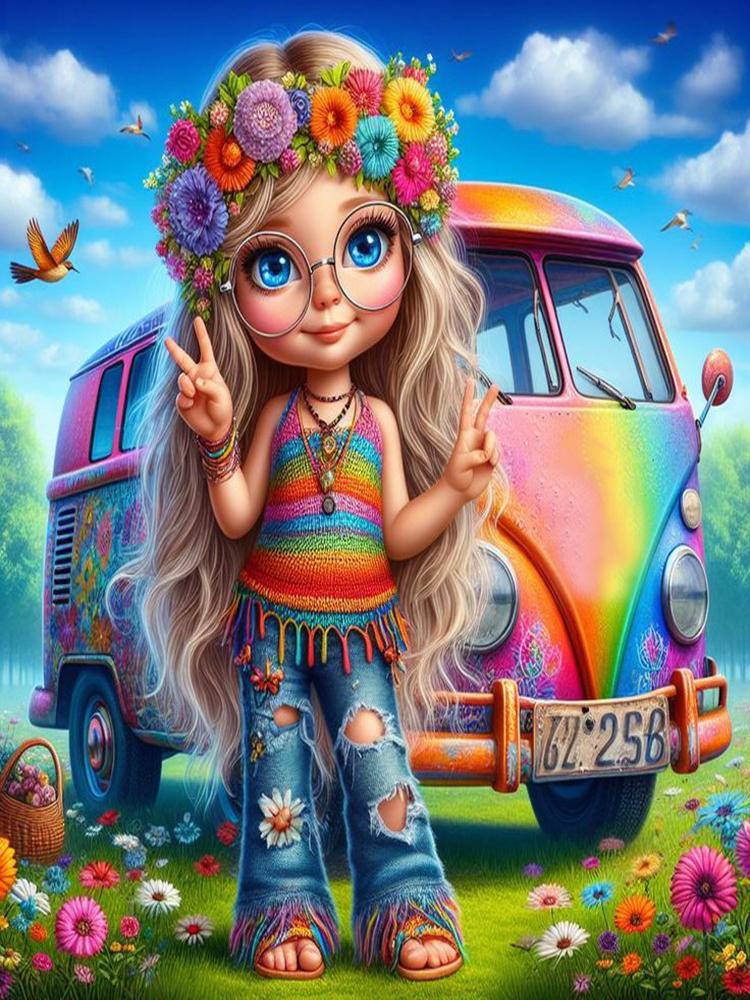 DIY Diamond Painting Kit Cute Little Girl VW Bus Car Landscape Flowers Full Square&Round Diamond Mosaic Embroidery Cross Stitch
