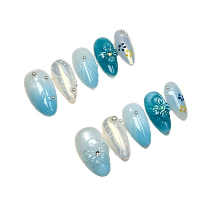 3D Blue Flower Carved Nail Art Stickers - Ocean Style for a Sweet and Cool Look