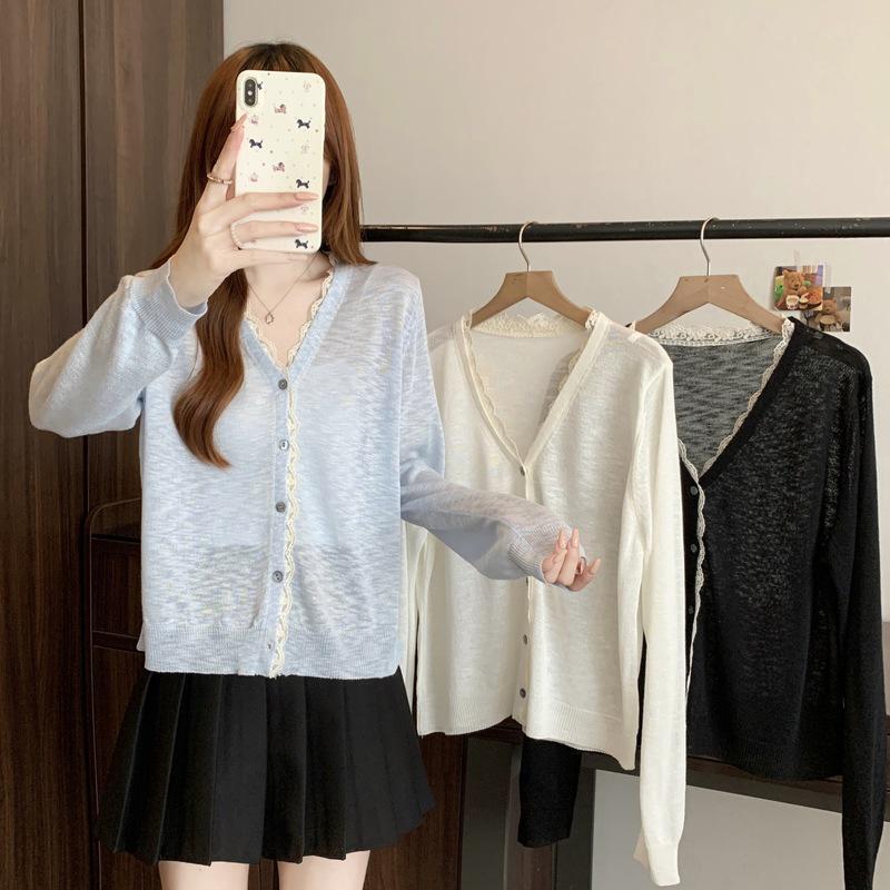 Women s Lace Ice Silk Knit Cardigan - Summer Thin Plus Size Shawl with Sun Protection, Long Sleeve Cover-up Jacket. XL синий