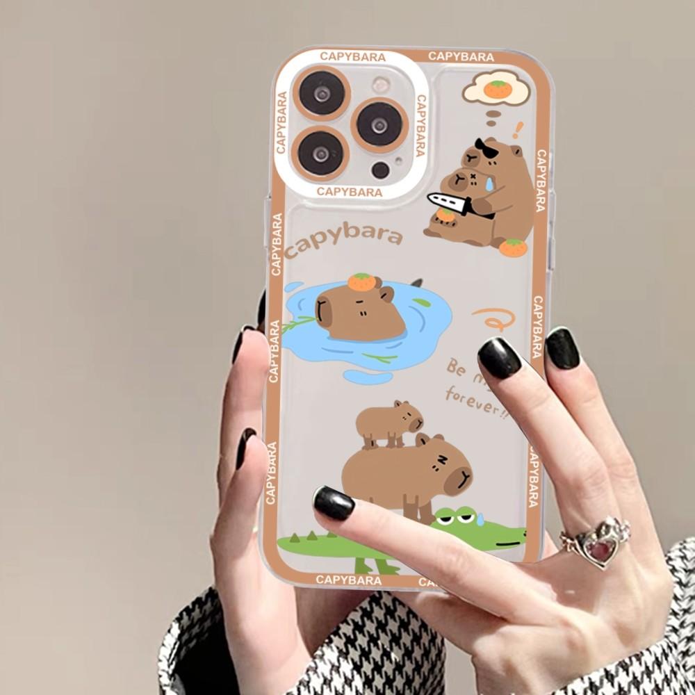 Cartoon Capybara Phone Case For iPhone 15 14 13 12 11 Pro Max XS X XR Mini Protective Cover