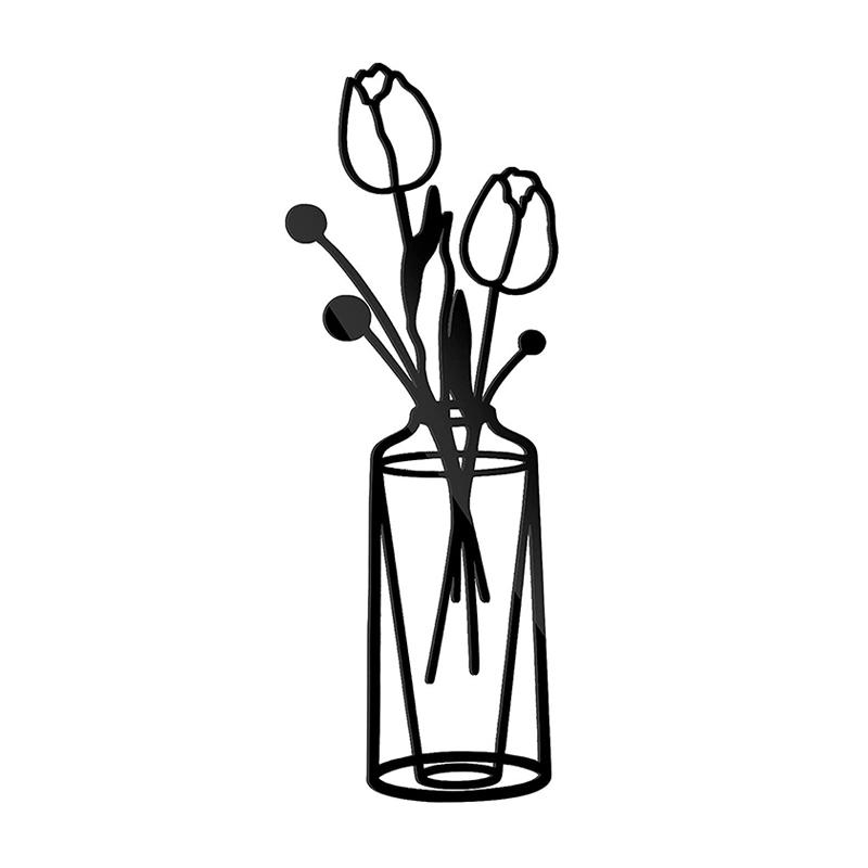 Blumenvase, Wandkunst, Dekoration, einfache Metall-Eisen-Vase, Wanddekoration, schwarze hängende Blumenskulpturen