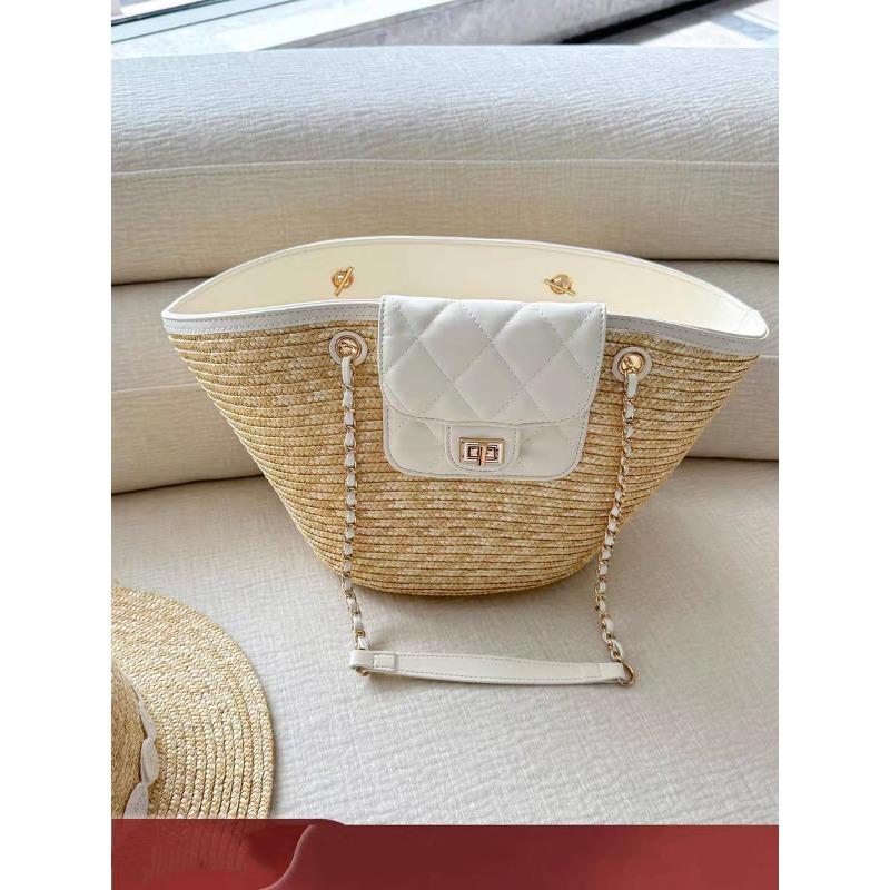 Xiaoxiangfeng raffia woven tote bag spring new large-capacity travel seaside camping vacation straw bag