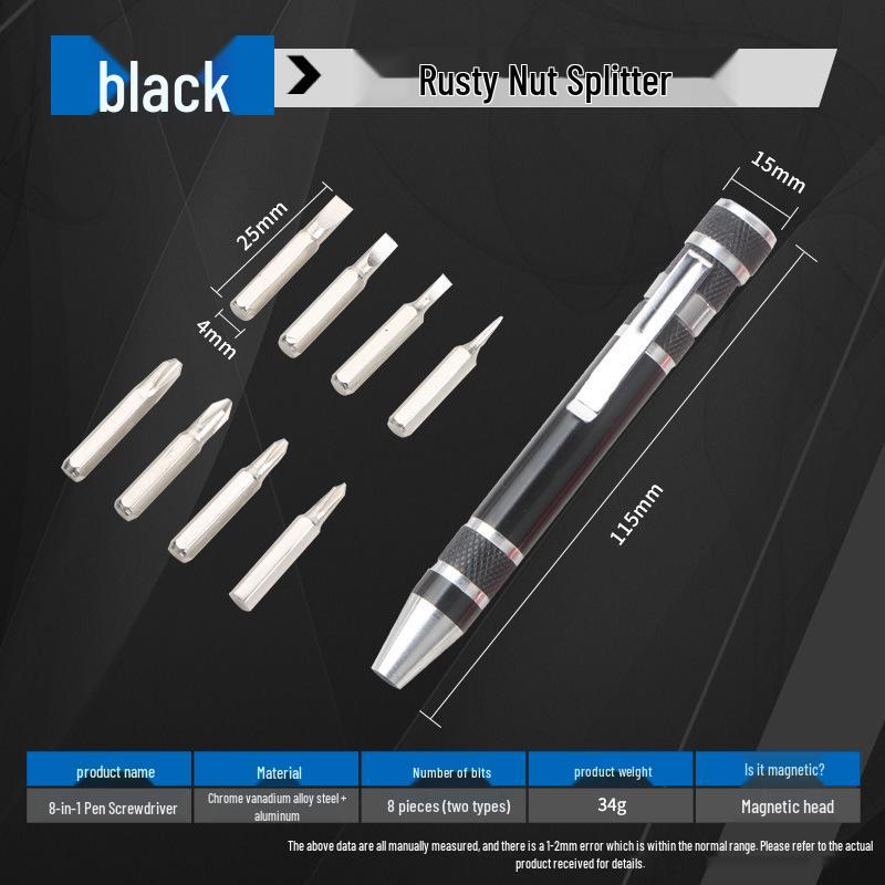 8-in-1 Multi-purpose Aluminum Alloy Screwdriver Pen with Flat & Cross Heads