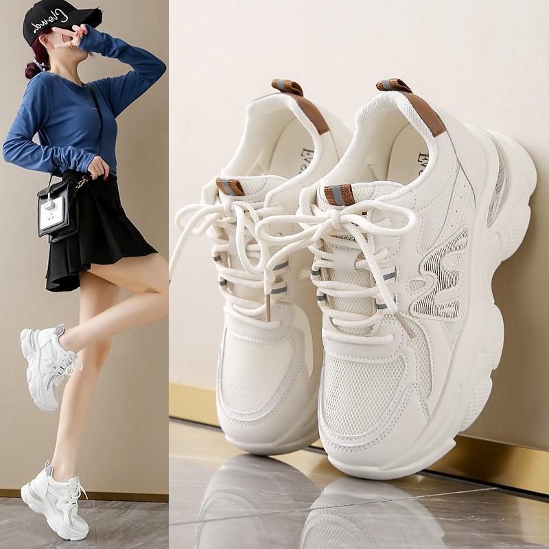 Daddy Shoes Girl 2025 New Thick-soled Comfortable Versatile Breathable Little White Shoes Increase the inner height of Hanchao Lightweight Women's