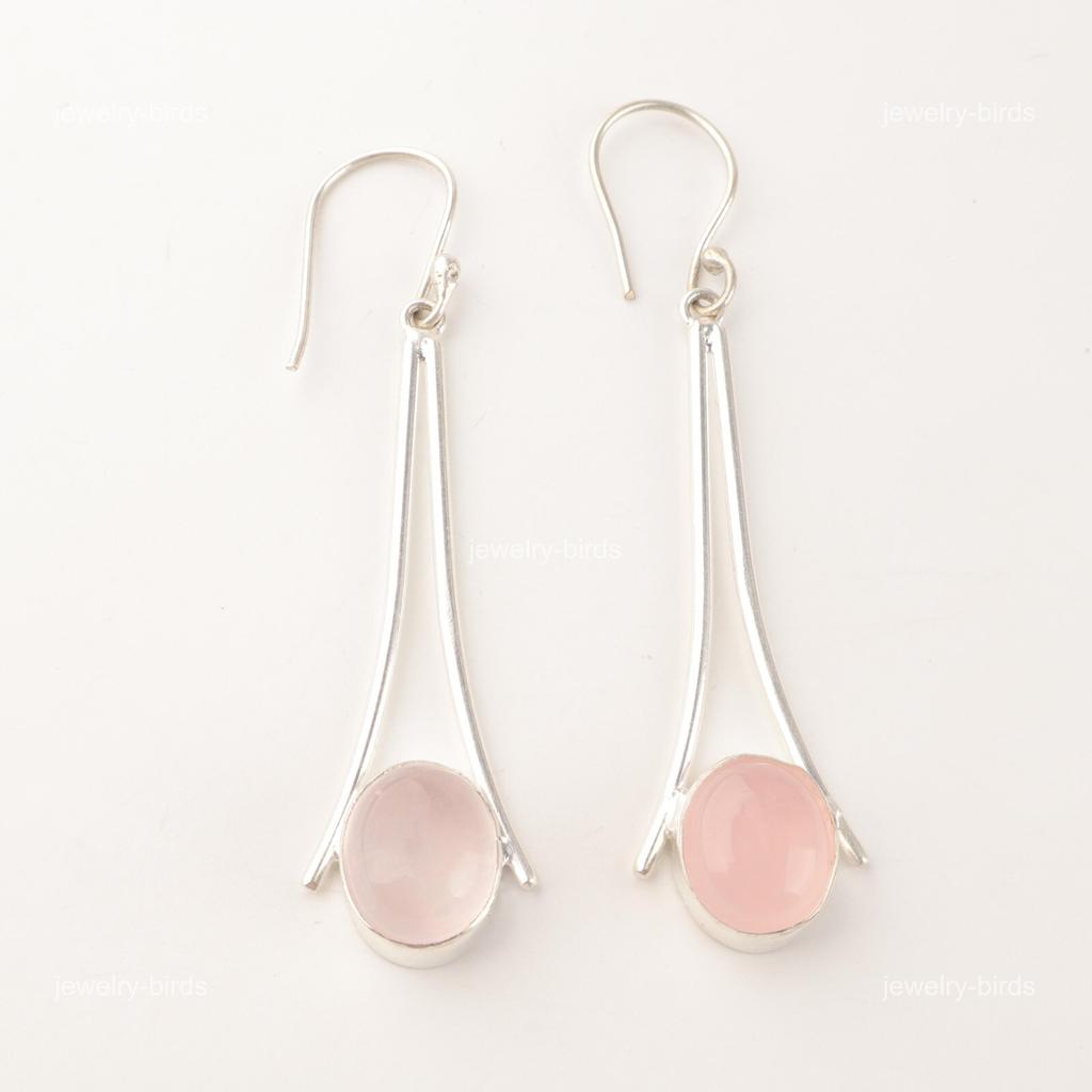 Oval Rose Quartz Stone 925 Sterling Silver Dangle Boho Hook New Earrings Jewelry EE-136-32