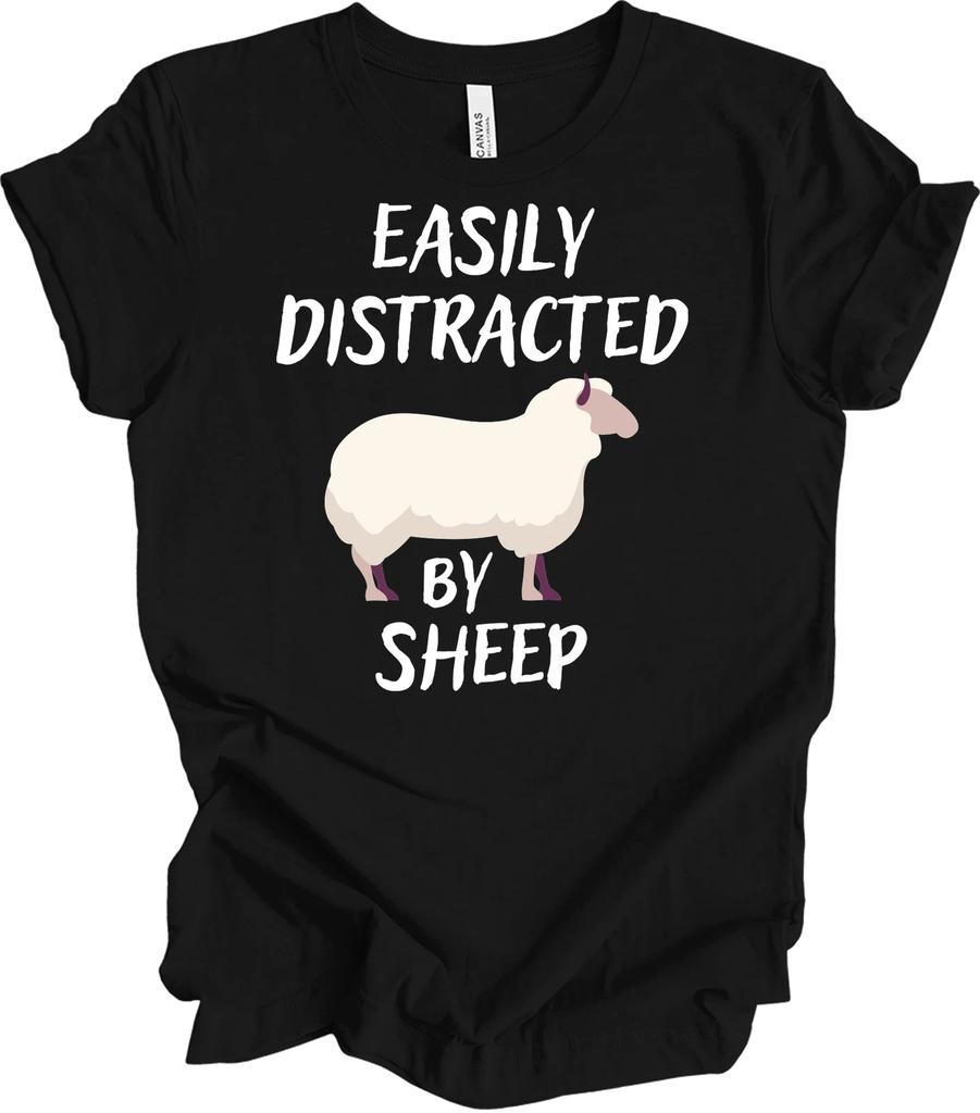 Easily Distracted by Sheep Funny T shirt for Animal Lovers