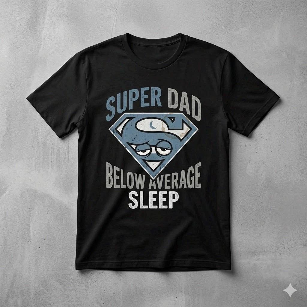 Super Dad Below Average Sleep Funny New Dad Father’s Day Tee L