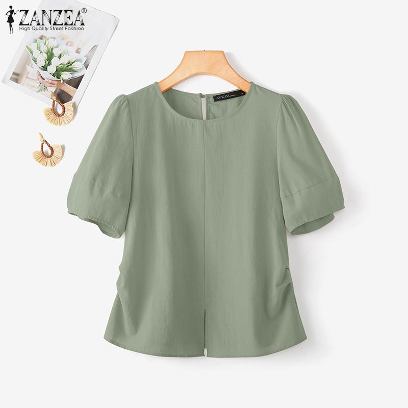 

ZANZEA Women Elegant O-neck Short Sleeve Splits Casual Blouse 5XL светло-зеленый