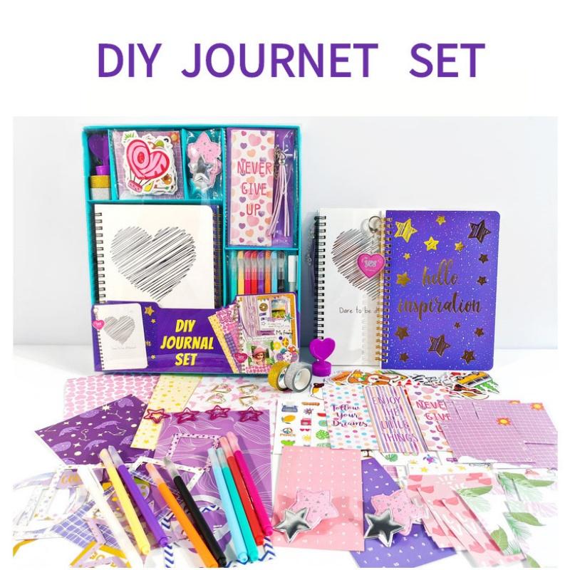 

200Pcs DIY Journal Set for Kids - Complete Scrapbook Kit with Notebooks, Stickers, Markers, Stamp, Gift Box for Boys Girls Birthday Christmas 1set