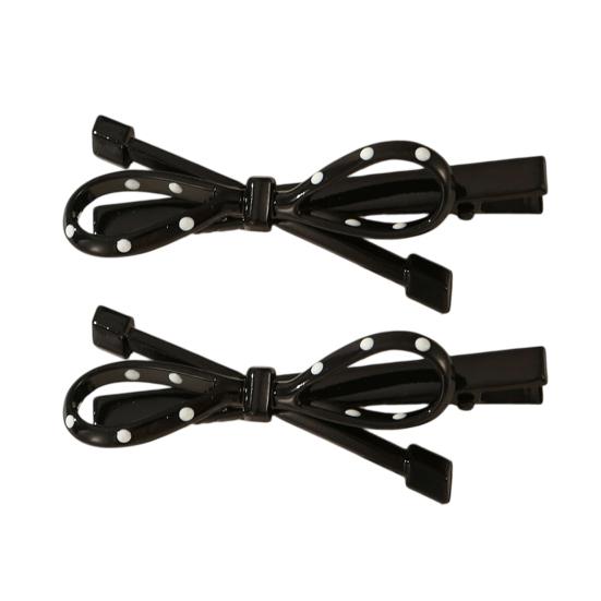 2Pcs French Style Hairpin Dot Print Hollow Bow Design Hair Clips Face Slimming Versatile Hair Accessory