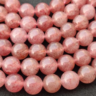 Natural Strawberry Quartz Gemstone Smooth Round Beads, 6mm 8mm 10mm Size, Gemstone Loose Beads, 14-15 Inch Strand.
