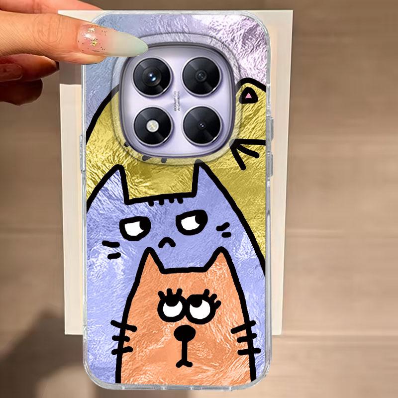 Case For For Redmi Note 14 Pro Plus 13 Pro 14S 14C 13C A3 Xiaomi 14T 13T Pro Phone Cover Orange Cat Cartoon For Redmi A5 TPU Bag