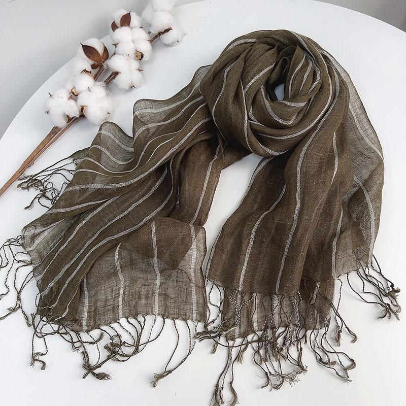 Japanese Vertical Striped Linen Scarf, Versatile Men'S And Women'S Summer Thin Shawl, Long Sunshade Silk Scarf