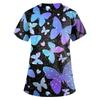Fashion Butterfly Print V Neck Work Tops With Pockets Short Sleeve Women