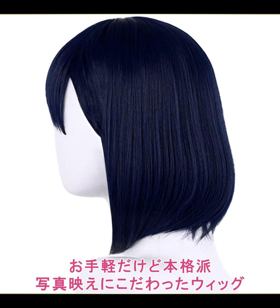 CaseEden Cosplay Wig, Short, 35cm, Heat-Resistant, Blue-Black, Dark Blue, Near Black, Includes 2 Wig Nets