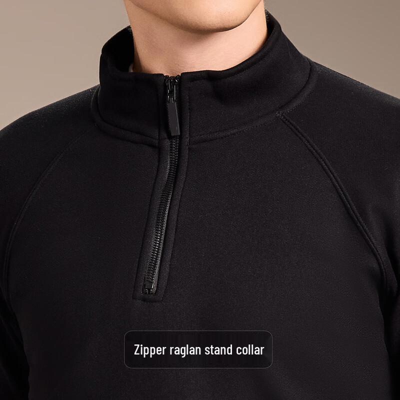 Men's Merino Wool Blend Half-Zip Thermal Long Sleeve T-Shirt