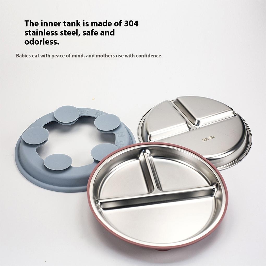 New Stainless Steel Plate With Silicone Shell Feeding Plates For Toddlers Suction Cup Bowl Kids Plates Dinner Sets Gift Box 2Set