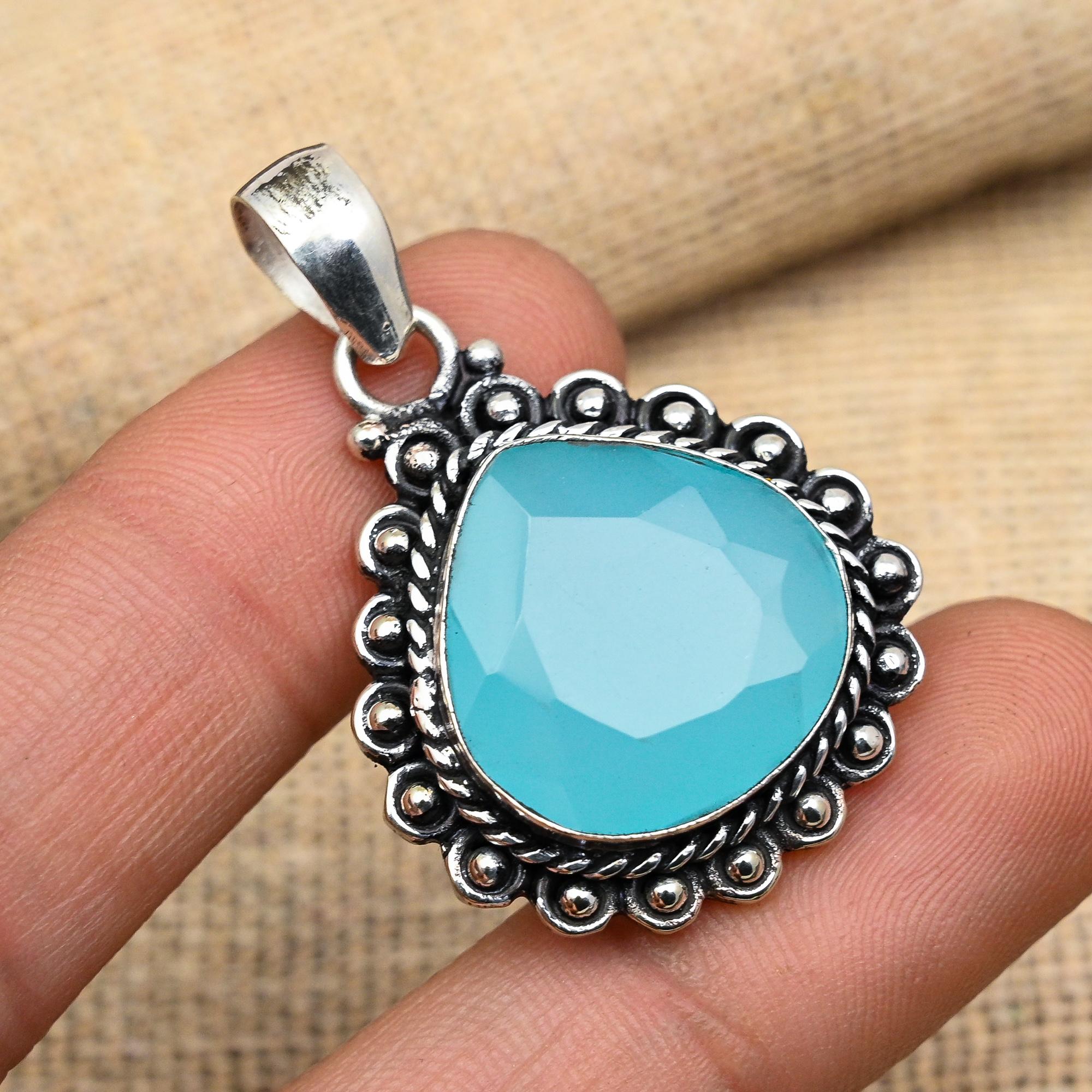 

Фантастический синий драгоценный камень халцедон ручной работы из стерлингового серебра 925 пробы, ювелирные изделия, удивительный кулон для женщин