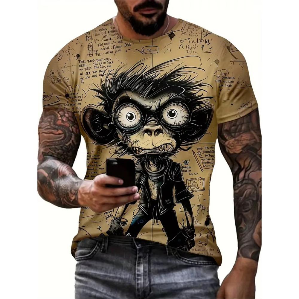 O Neck Pullover Vintage Men's Oversized Clothing Sportswear Funny Animal Print Casual Short Sleeve