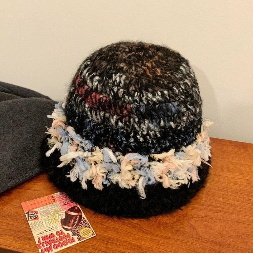 Plush Knitted Bucket Hat Women's Autumn and Winter Bucket Hat Warm and Cold Ear Protection Plush Hat