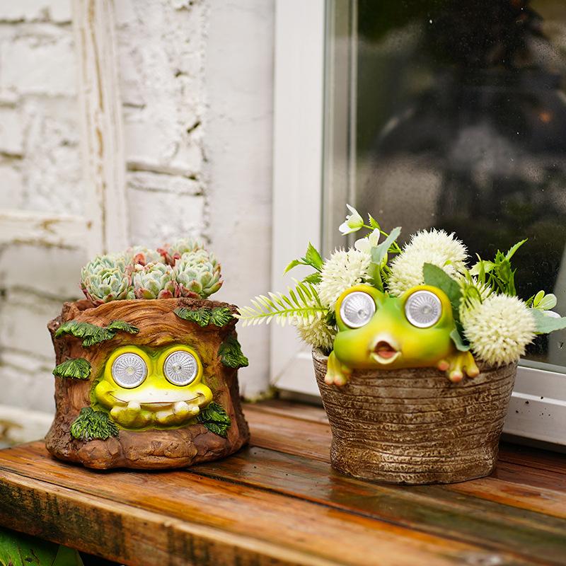 European Style Luminous Frog Succulent Flower Pot Solar Lamp Ornament Garden Decoration Potted Micro Crafts