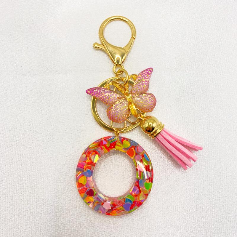 26-Letter Alphabet Resin Keychain with Star Sequins & Tassel Charm
