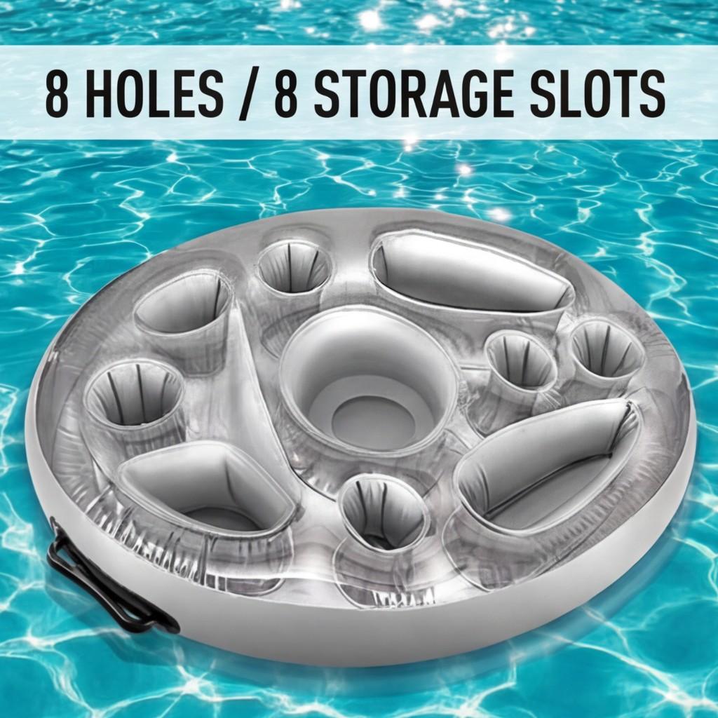 Pool Floating Bar: 8 Cup Holders Inflatable PVC Tray 65 x 46 cm Drink Holder - Carry Handles for Easy Transport Pool Float Tray for Outdoor Pool