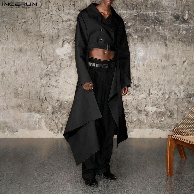 INCERUN Frühling Herren Langarm Knöpfe High Low Unregelmäßig Lange Mäntel Windjacke