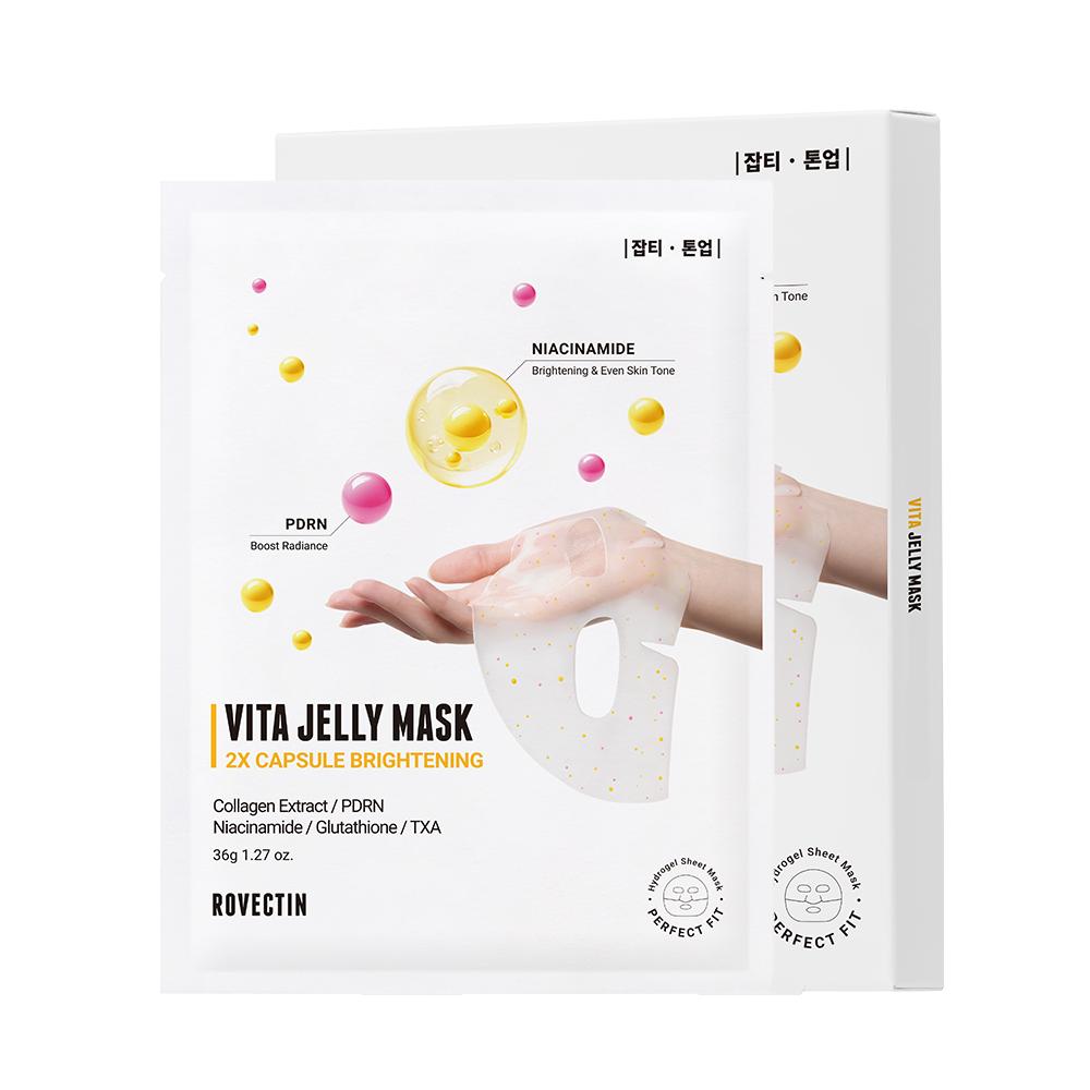 

Rovectin Vita Jelly Mask Double Brightening (3P) - Innovative Hydrogel Mask with Vita x Elasticity Capsules for Radiant & Firm Skin 36g x 3 Sheets
