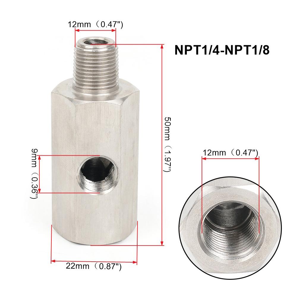 New Side Holes Oil Pressure Sensor Connector 1/8 NPT Female To 1/4NPT 1/8NPT 1/8BSPT M10 M12 M14*1.5 Feed Line Gauge Tee Adapter