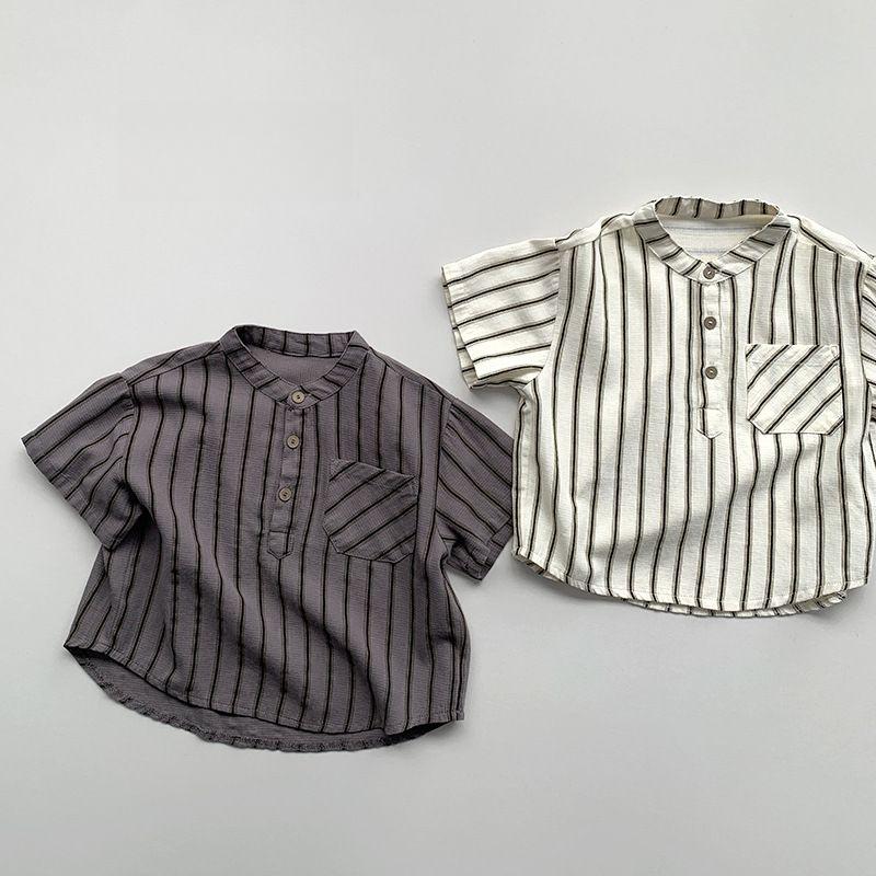 Boys' Shirt Summer Boys' and Girls' Baby Forest Korean Edition Strong Stripe Short Sleeve Children's Versatile Top Trendy