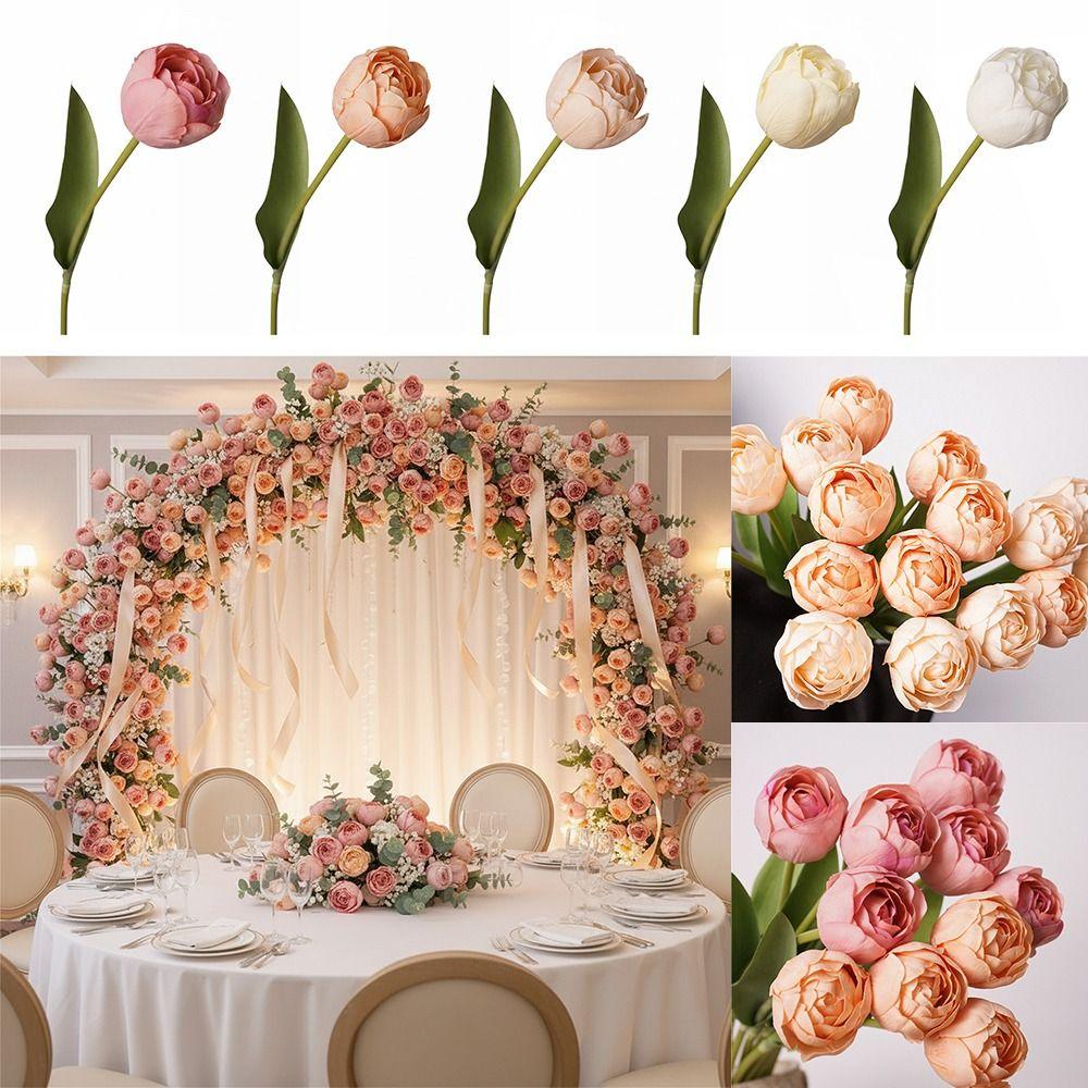 Multicolor Tulip Artificial Flower Silk Petals Green Leaf Faux Flowers Photo Props Simulation Tulip Flower Home Decoration