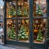 Festive Store Window Decor 2Pcs Christmas Snowflake Clings, Winter Green Pine Tree Static Glass Seasonal Home Ornament Stickers, Snow Dots Xmas Decals