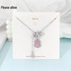 Pink Zircon Gourd Pendant Necklace with Floral Tassels - Titanium Steel Clavicle Chain for Women's Light Luxury.
