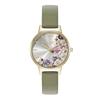 Authorized Dealer [OLIVIA BURTON] Olivia Burton Women's Watch 24000228 Illustrated Floral Midi Ivory Gold Sage Green Leather