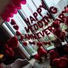 Red Birthday Balloon Set with Bow, Love Heart, Aluminum Foil Balloon, Simulated Petals for Birthdays and Valentine's Day