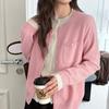 Women's College Style Wool Cardigan - Round Neck, Color Block, Fake Two-Piece Design for Autumn/Winter.