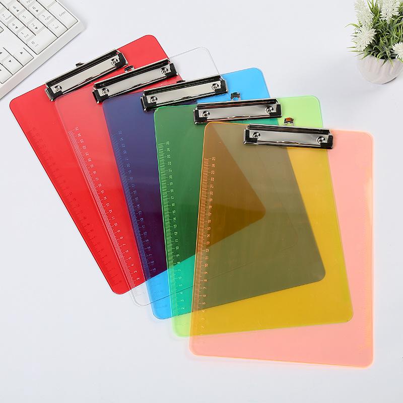 A4 Clear Colored Plastic Scale Clipboard Student Writing Board Artist Paint Pad Copying Plate Office School Folder Clip Mat Gift