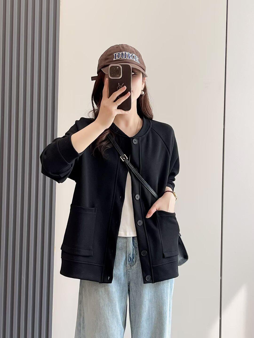 

2025 Fashionable Petite Women s Slimming Loose Fit Cardigan Sweatshirt - Versatile Spring/Autumn Top 2XL [130-145 lbs] чорний