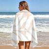 Beige White Leaf Pattern Beach Towel, Fast Drying Absorbent Lightweight for Beach Surfing Camping